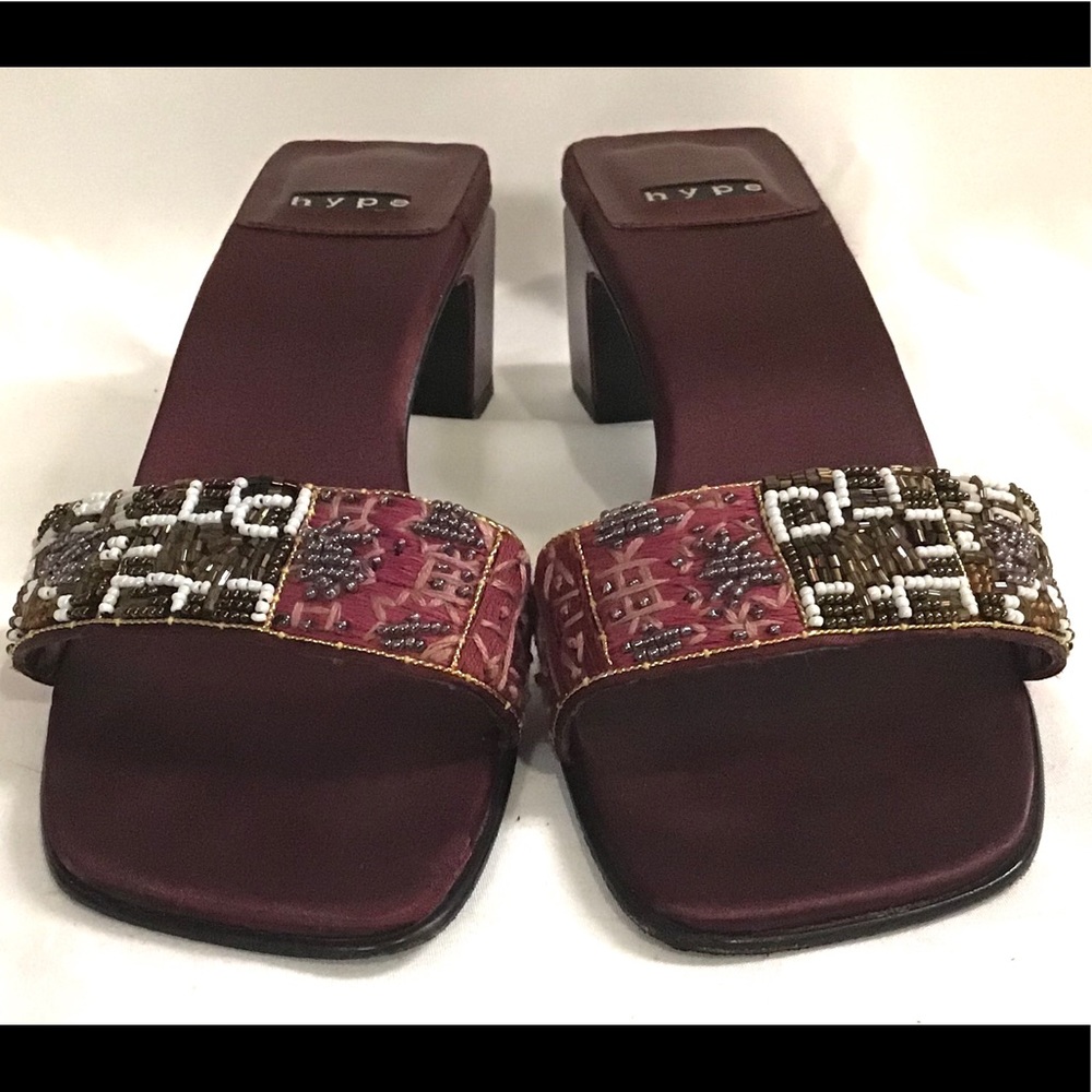 Hype- Burgundy Beaded Slide, Size 9M